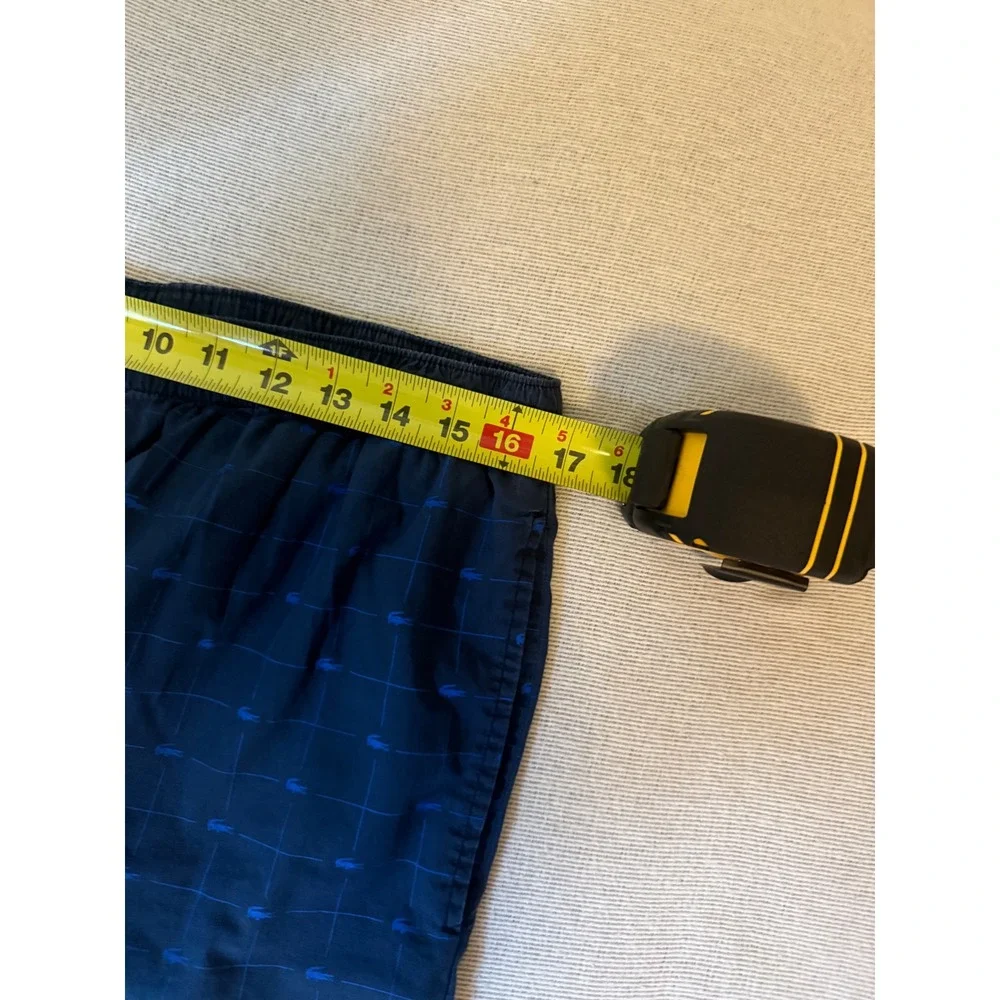 Lacoste Pajama Pants Men XL Navy Blue Grid Logo Print Sleepwear Lounge Bottoms